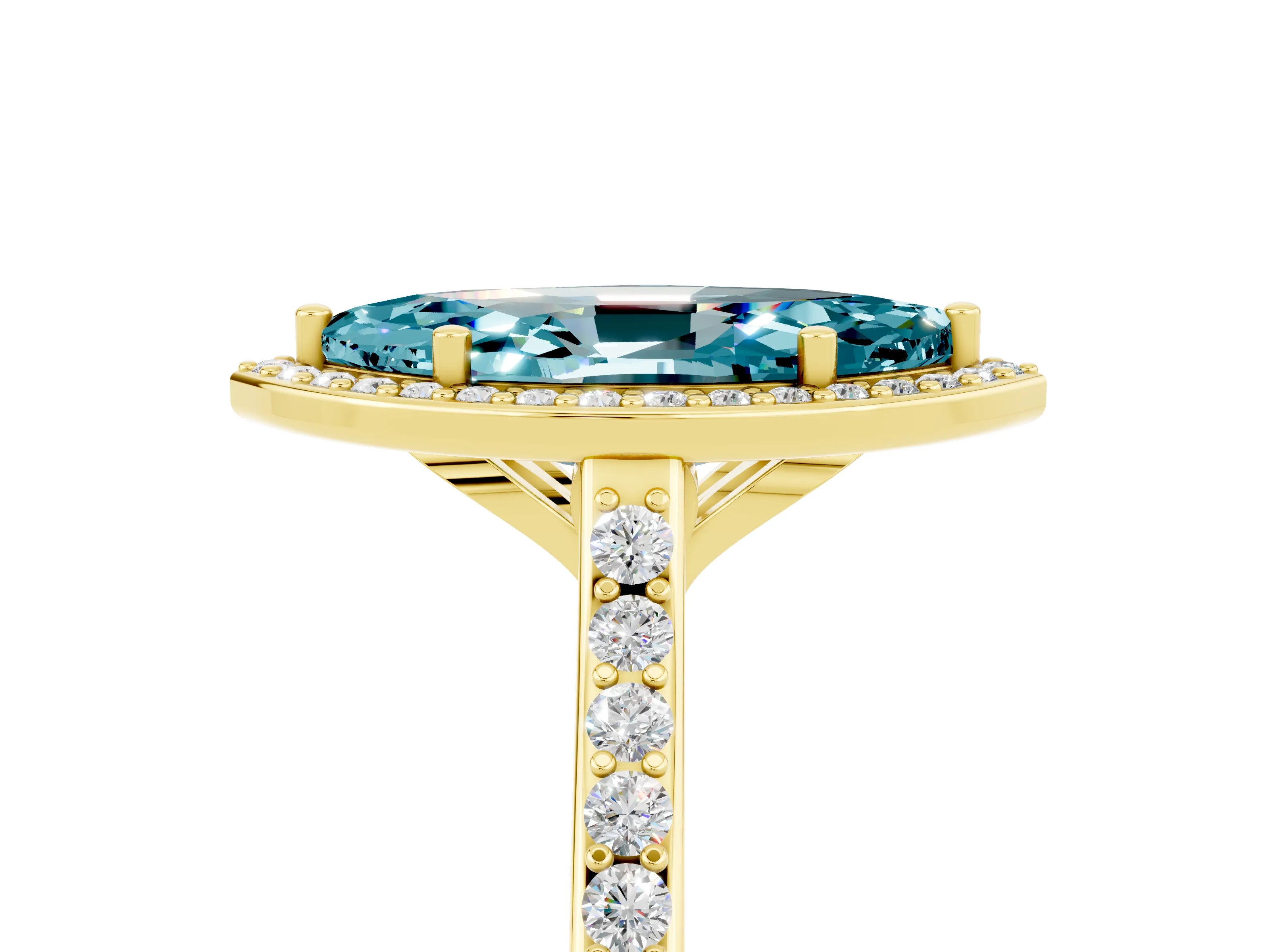 Yellow gold Marquise Cut Halo Round Diamond Pavé Band with Four-Prong Setting_5