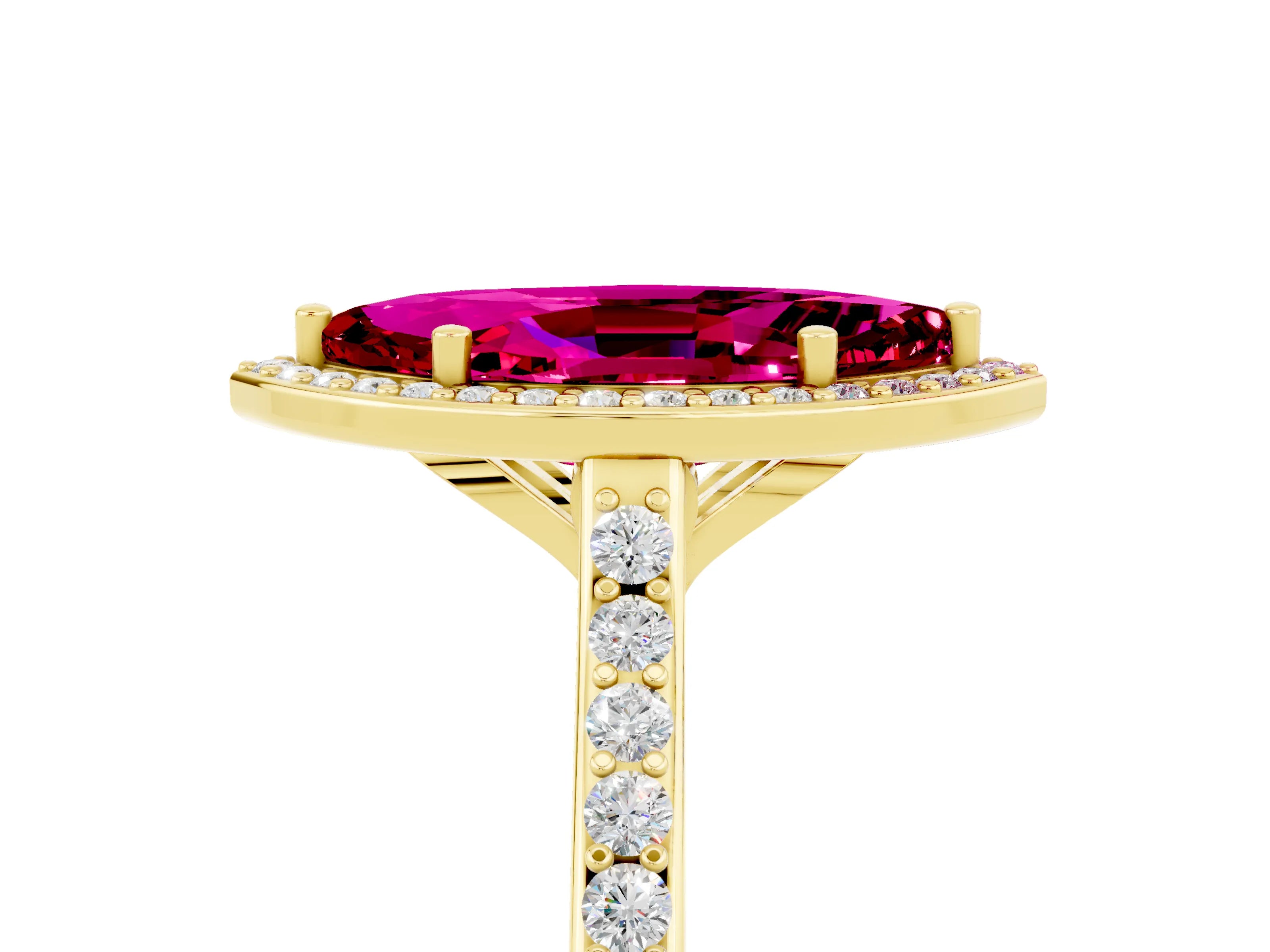 Yellow gold Marquise Cut Halo Round Diamond Pavé Band with Four-Prong Setting_5