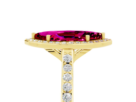 Yellow gold Marquise Cut Halo Round Diamond Pavé Band with Four-Prong Setting_5