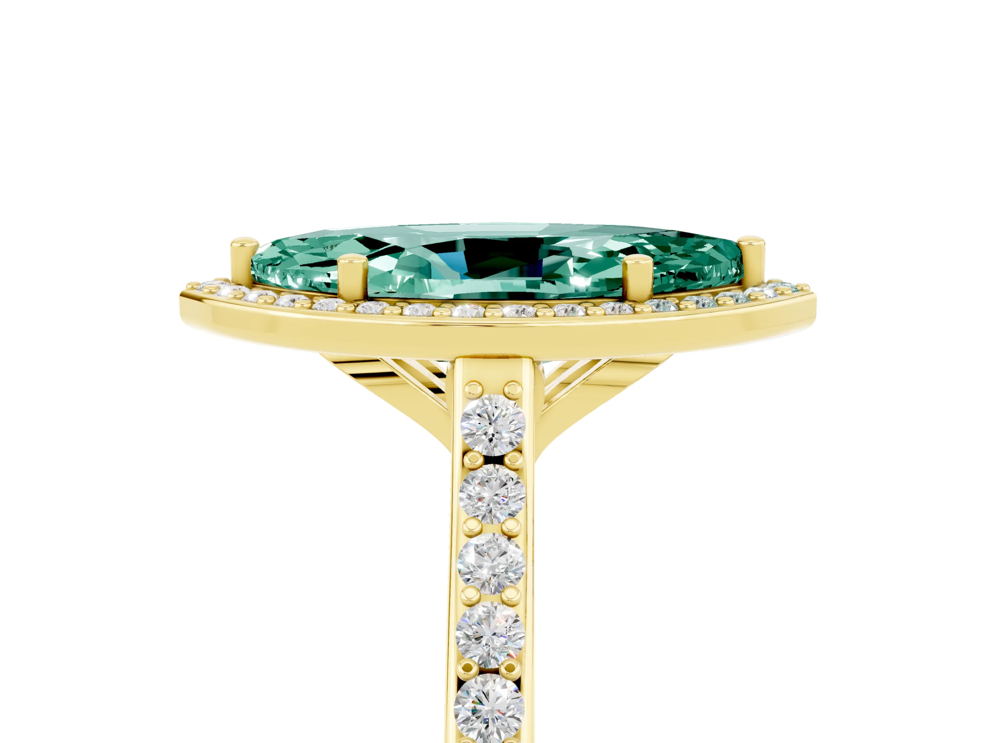 Yellow gold Marquise Cut Halo Round Diamond Pavé Band with Four-Prong Setting_5