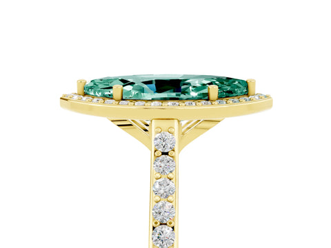 Yellow gold Marquise Cut Halo Round Diamond Pavé Band with Four-Prong Setting_5