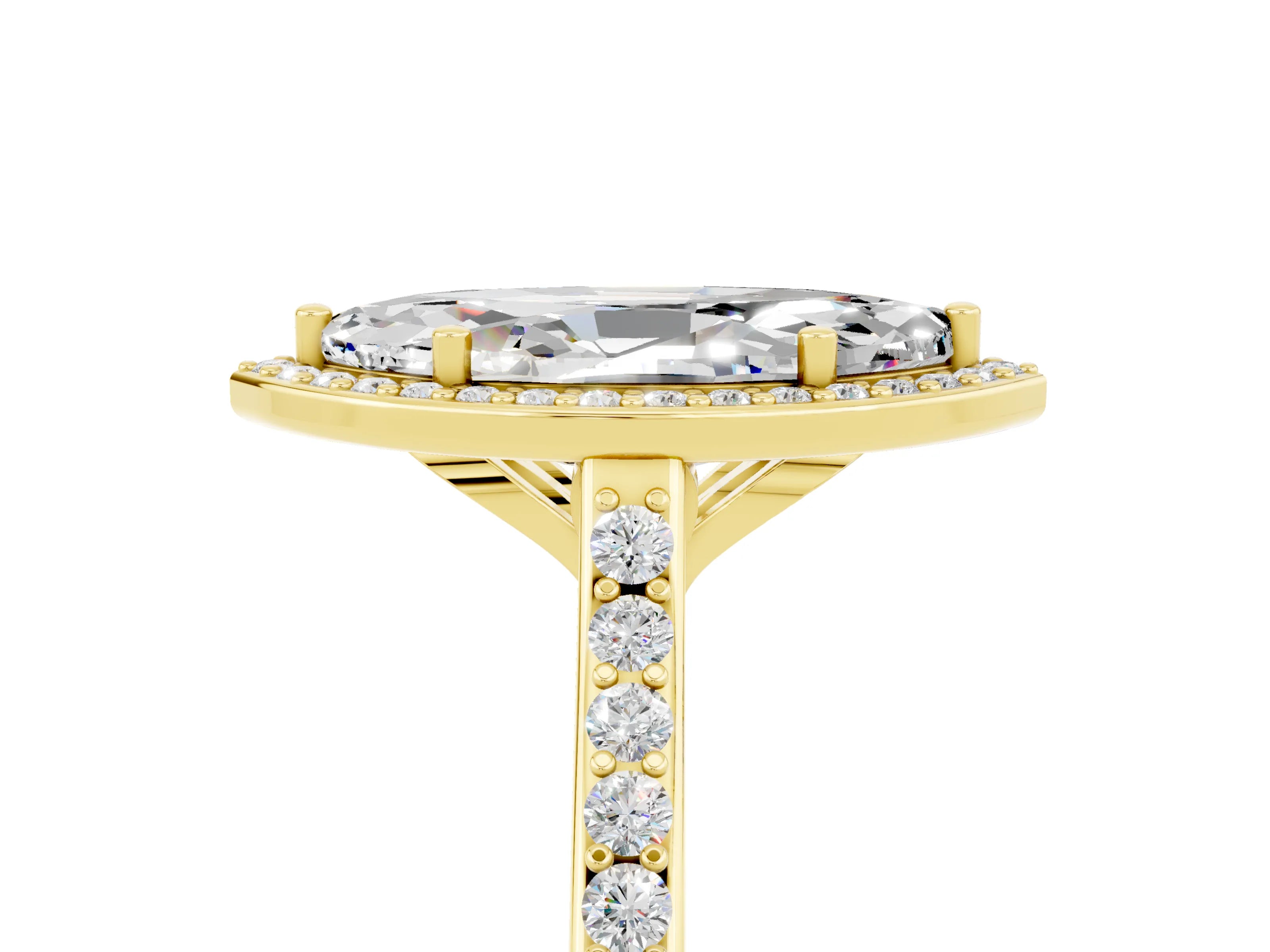Yellow gold Marquise Cut Halo Round Diamond Pavé Band with Four-Prong Setting_5