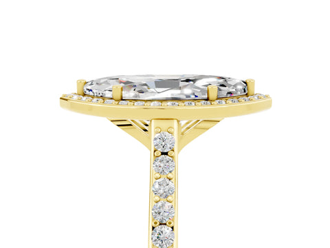 Yellow gold Marquise Cut Halo Round Diamond Pavé Band with Four-Prong Setting_5