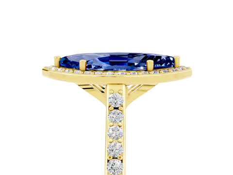 Yellow gold Marquise Cut Halo Round Diamond Pavé Band with Four-Prong Setting_5