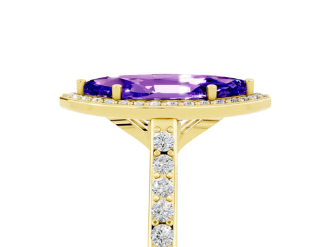 Yellow gold Marquise Cut Halo Round Diamond Pavé Band with Four-Prong Setting_5