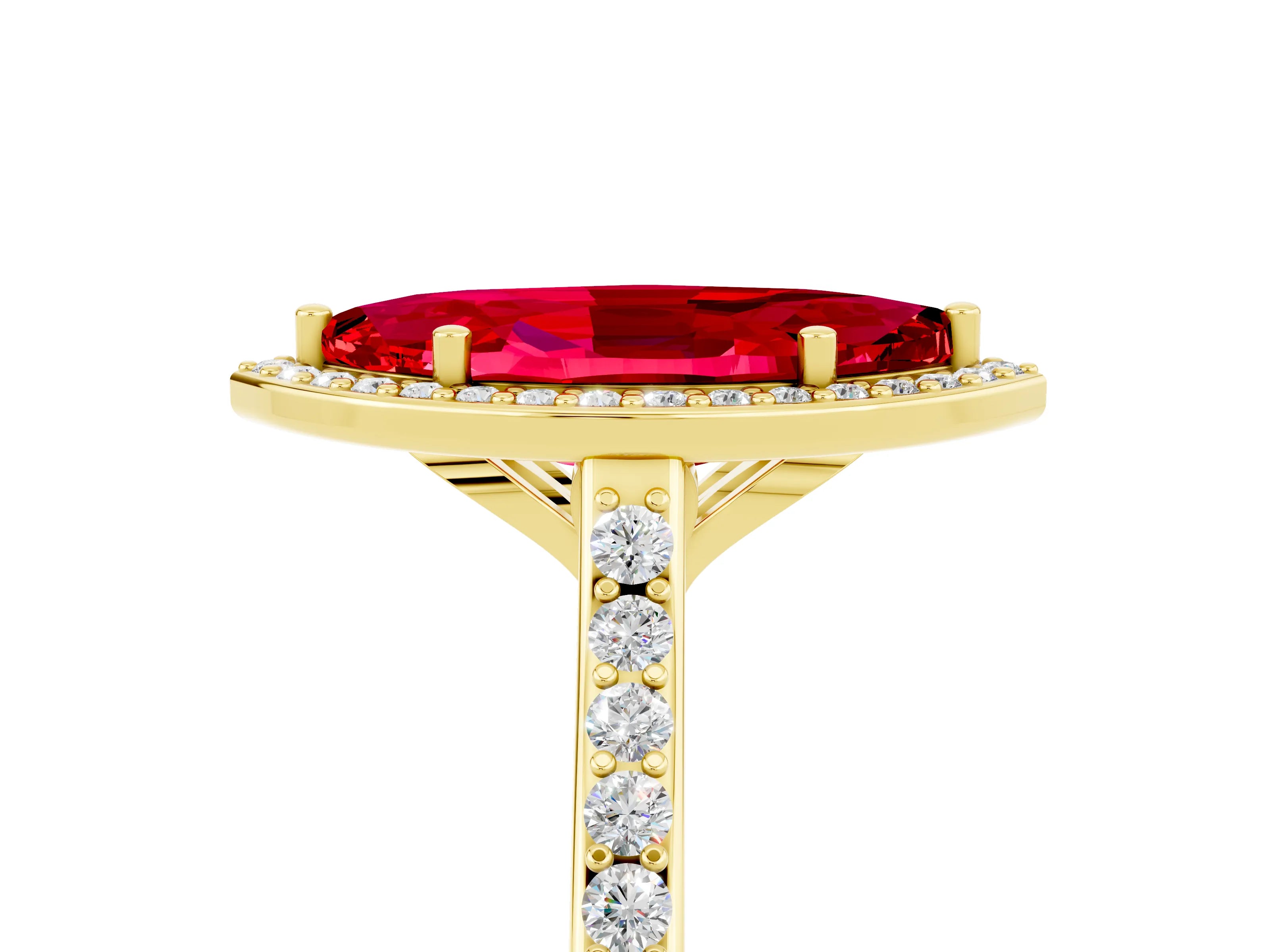 Yellow gold Marquise Cut Halo Round Diamond Pavé Band with Four-Prong Setting_5