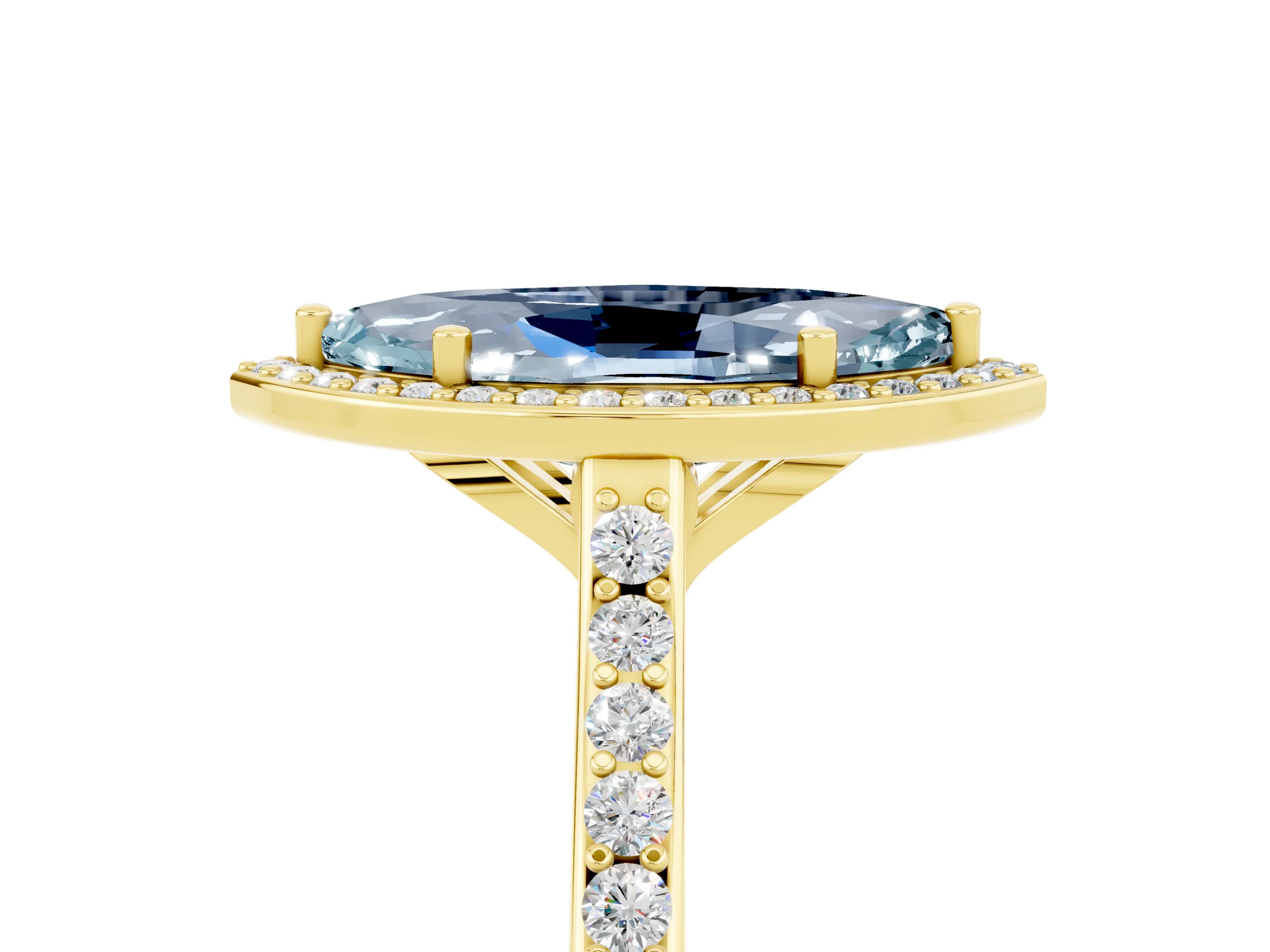 Yellow gold Marquise Cut Halo Round Diamond Pavé Band with Four-Prong Setting_5