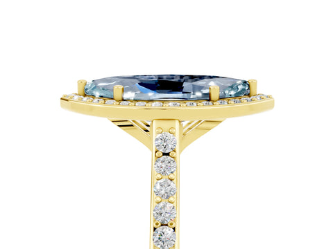 Yellow gold Marquise Cut Halo Round Diamond Pavé Band with Four-Prong Setting_5