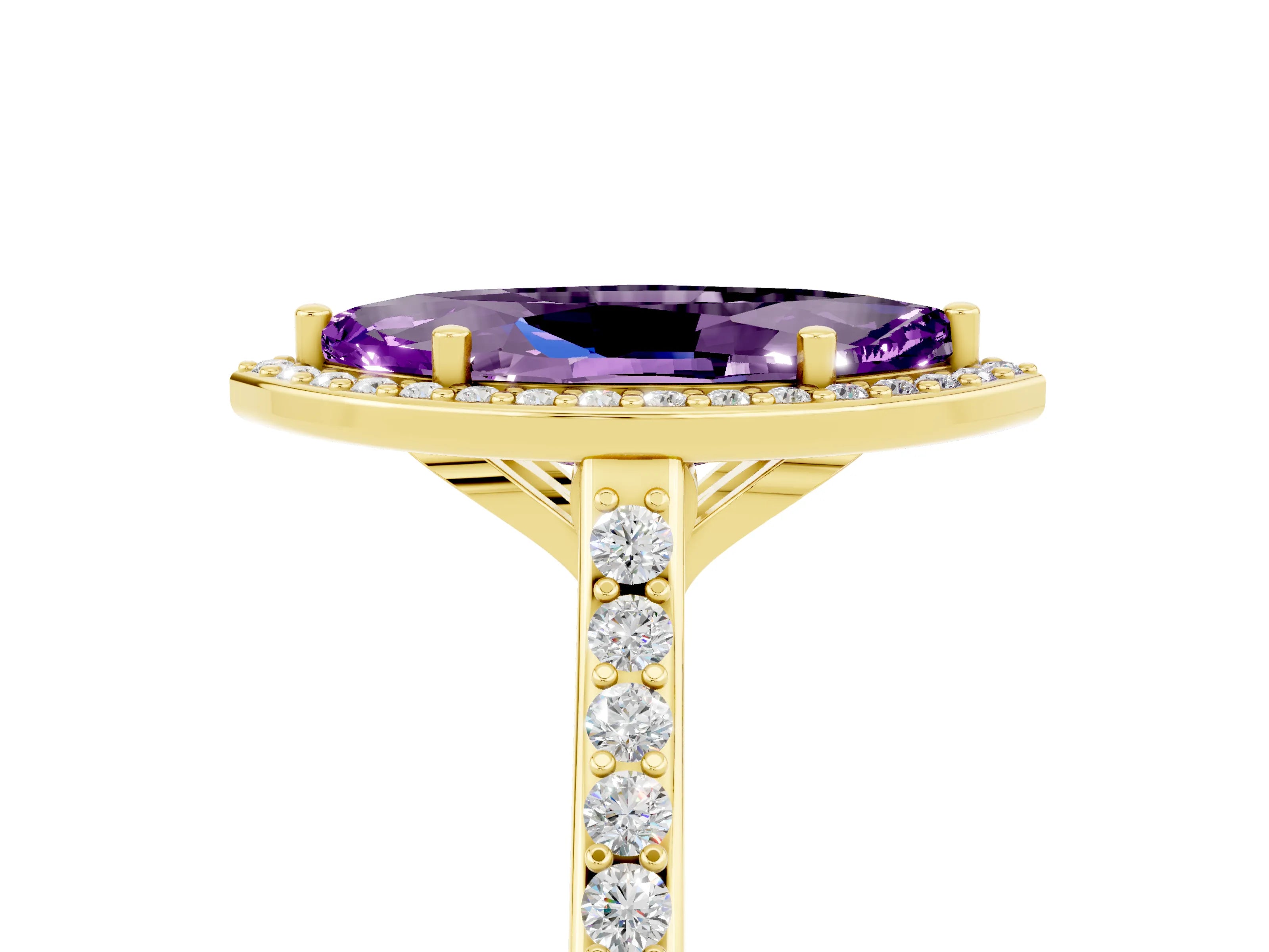 Yellow gold Marquise Cut Halo Round Diamond Pavé Band with Four-Prong Setting_5