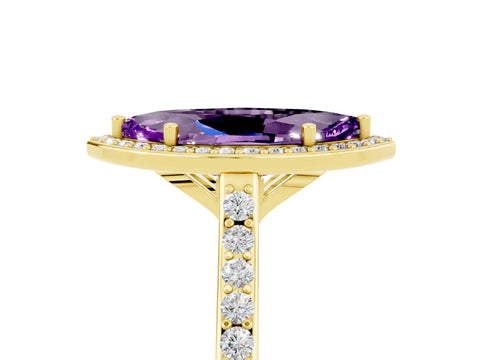 Yellow gold Marquise Cut Halo Round Diamond Pavé Band with Four-Prong Setting_5