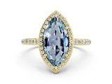 Yellow gold Marquise Cut Halo Round Diamond Pavé Band with Four-Prong Setting