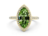 Yellow gold Marquise Cut Halo Round Diamond Pavé Band with Four-Prong Setting