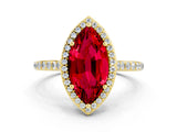 Yellow gold Marquise Cut Halo Round Diamond Pavé Band with Four-Prong Setting