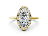Yellow gold Marquise Cut Halo Round Diamond Solitaire Engagement Ring with Pave Band and Four-Prong Setting_15