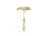 Yellow gold Marquise Cut Halo Round Diamond Solitaire Ring with Pavé Band and Four-Prong Setting_2