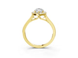Yellow gold Marquise Cut Halo Round Diamond Solitaire Ring with Pavé Band and Four-Prong Setting_3