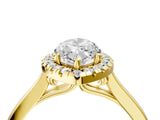 Yellow gold Marquise Cut Halo Round Diamond Solitaire Ring with Pavé Band and Four-Prong Setting_4