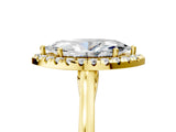 Yellow gold Marquise Cut Halo Round Diamond Solitaire Ring with Pavé Band and Four-Prong Setting_5