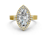 Yellow gold Marquise Cut Halo Round Diamond Twist Band with Four-Prong Setting_15