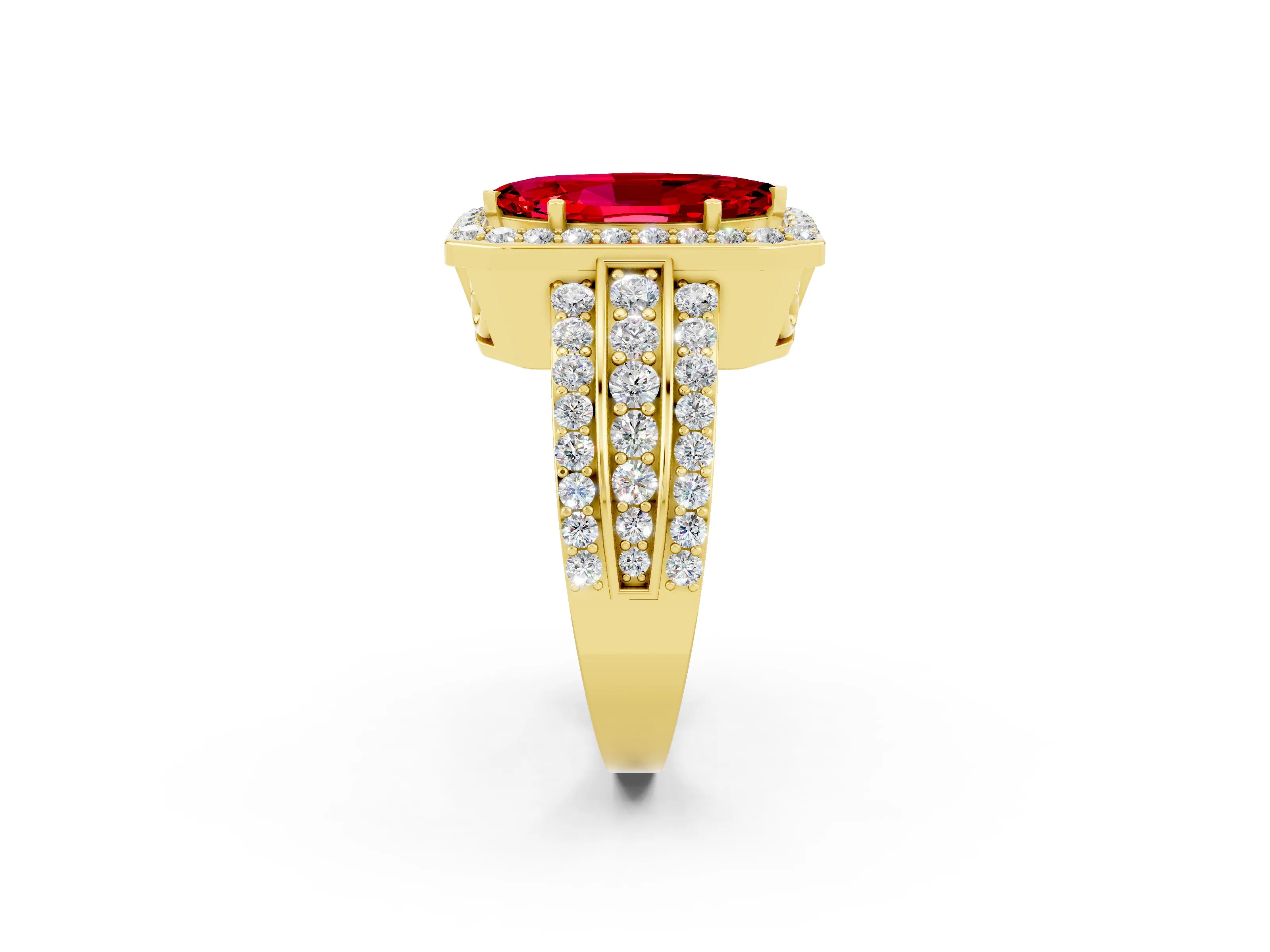 Yellow gold Marquise Cut Halo Ruby Ring with Split Shank and Four-Prong Setting_2
