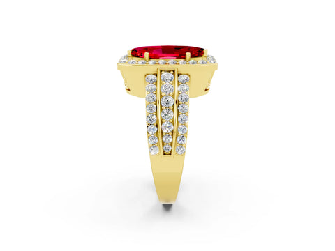 Yellow gold Marquise Cut Halo Ruby Ring with Split Shank and Four-Prong Setting_2