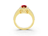 Yellow gold Marquise Cut Halo Ruby Ring with Split Shank and Four-Prong Setting_3