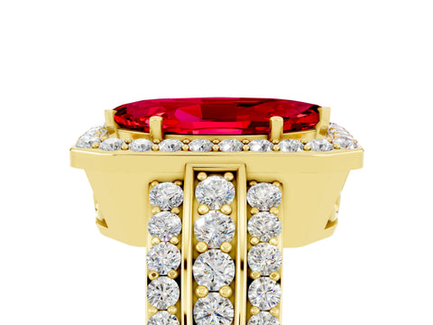 Yellow gold Marquise Cut Halo Ruby Ring with Split Shank and Four-Prong Setting_5