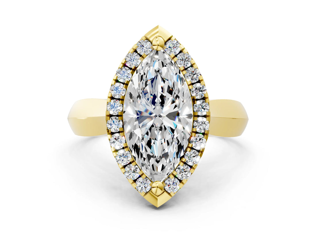 Yellow gold Marquise Cut Halo Solitaire Engagement Ring with Square Band and Four-Prong Setting_66