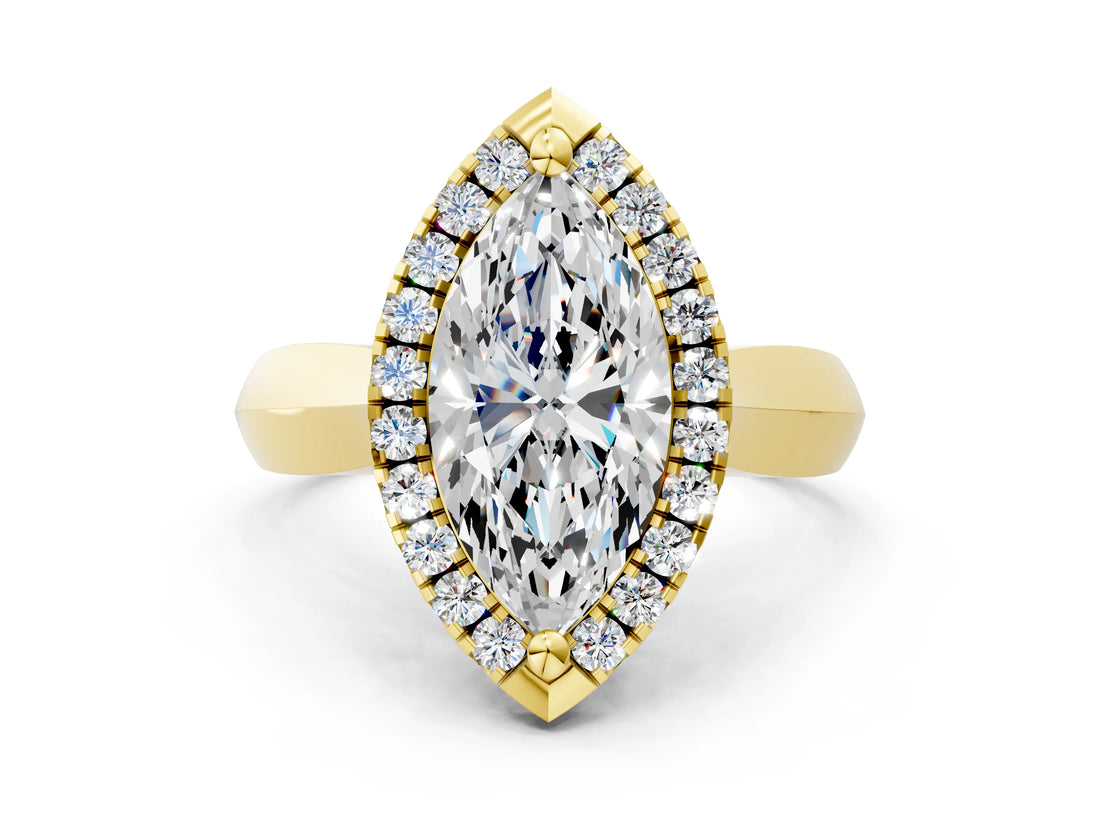 Yellow gold Marquise Cut Halo Solitaire Engagement Ring with Square Band and Four-Prong Setting_90
