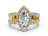 Yellow gold Marquise Cut Halo Split Shank Diamond Ring with Four-Prong Setting_64