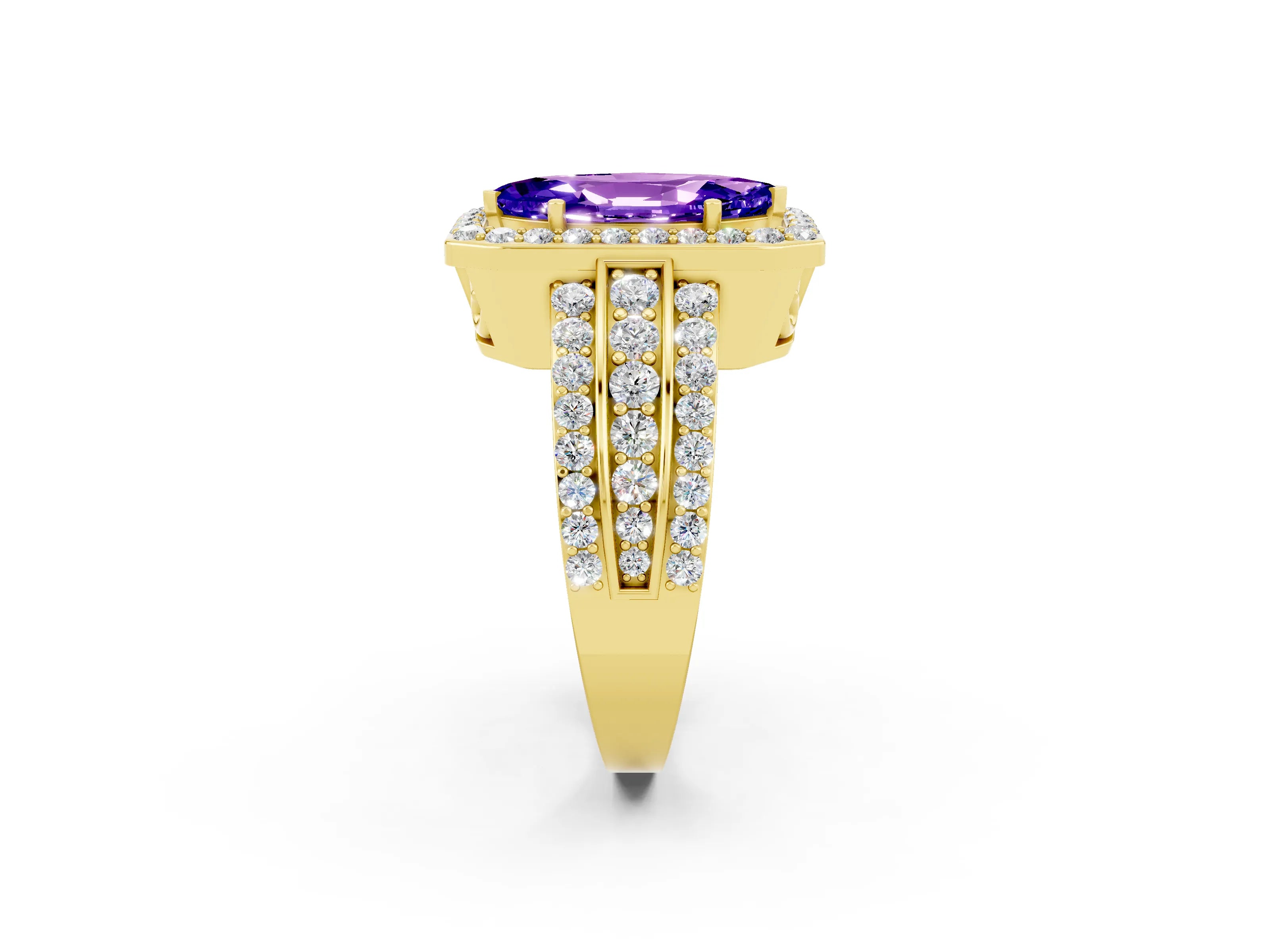 Yellow gold Marquise Cut Halo Tanzanite Ring with Split Shank and Four-Prong Setting_2