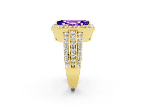 Yellow gold Marquise Cut Halo Tanzanite Ring with Split Shank and Four-Prong Setting_2
