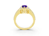 Yellow gold Marquise Cut Halo Tanzanite Ring with Split Shank and Four-Prong Setting_3