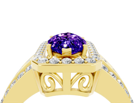 Yellow gold Marquise Cut Halo Tanzanite Ring with Split Shank and Four-Prong Setting_4