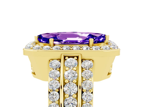 Yellow gold Marquise Cut Halo Tanzanite Ring with Split Shank and Four-Prong Setting_5