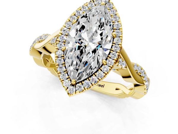 Yellow Gold Marquise Interwoven Twist Halo Engagement Ring Setting
