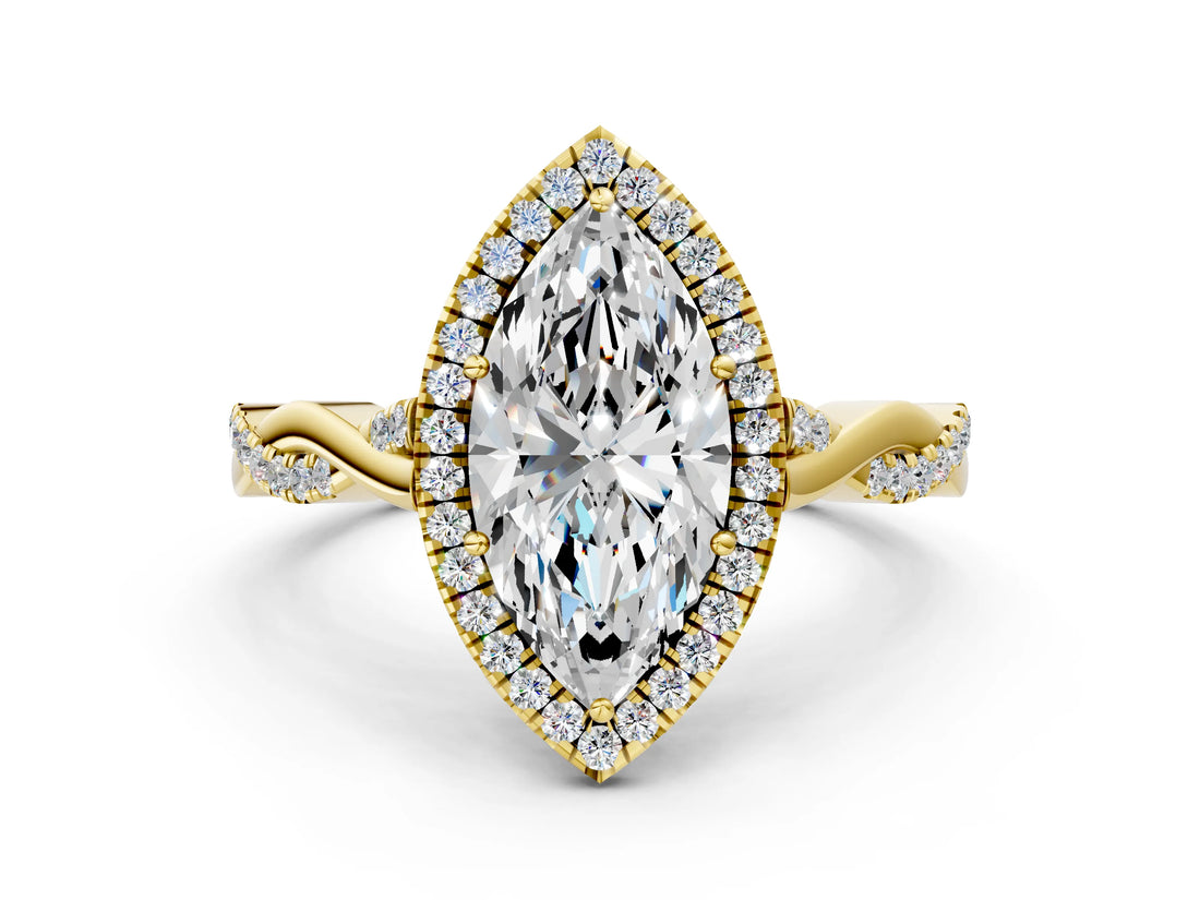 Yellow gold Marquise Cut Halo Twist Band with Four-Prong Setting_3