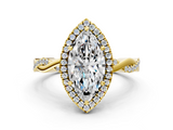 Yellow gold Marquise Cut Halo Twisted Band Four-Prong Ring_28