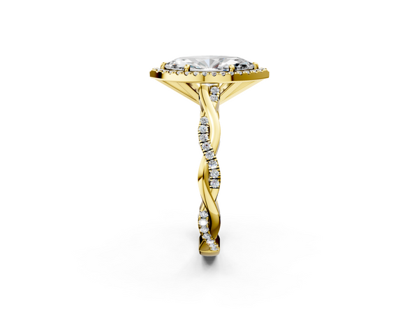 Yellow gold Marquise Cut Halo Twisted Band Four-Prong Ring