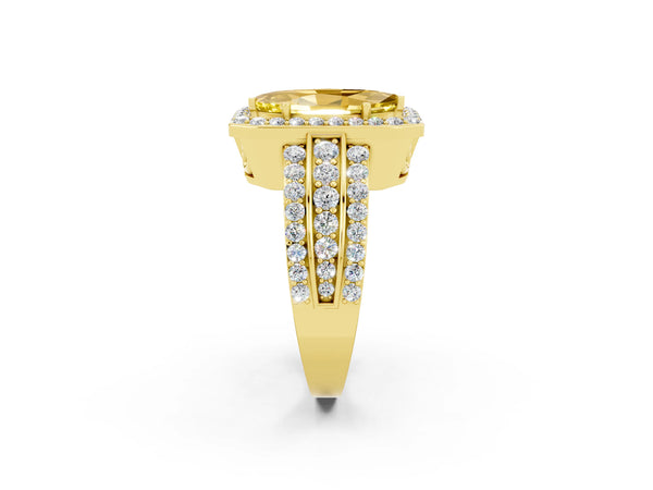 Yellow gold Marquise Cut Halo Yellow Sapphire Ring with Round  Split Shank and Prong Setting