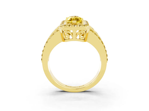 Yellow gold Marquise Cut Halo Yellow Sapphire Ring with Split Shank and Four-Prong Setting_3