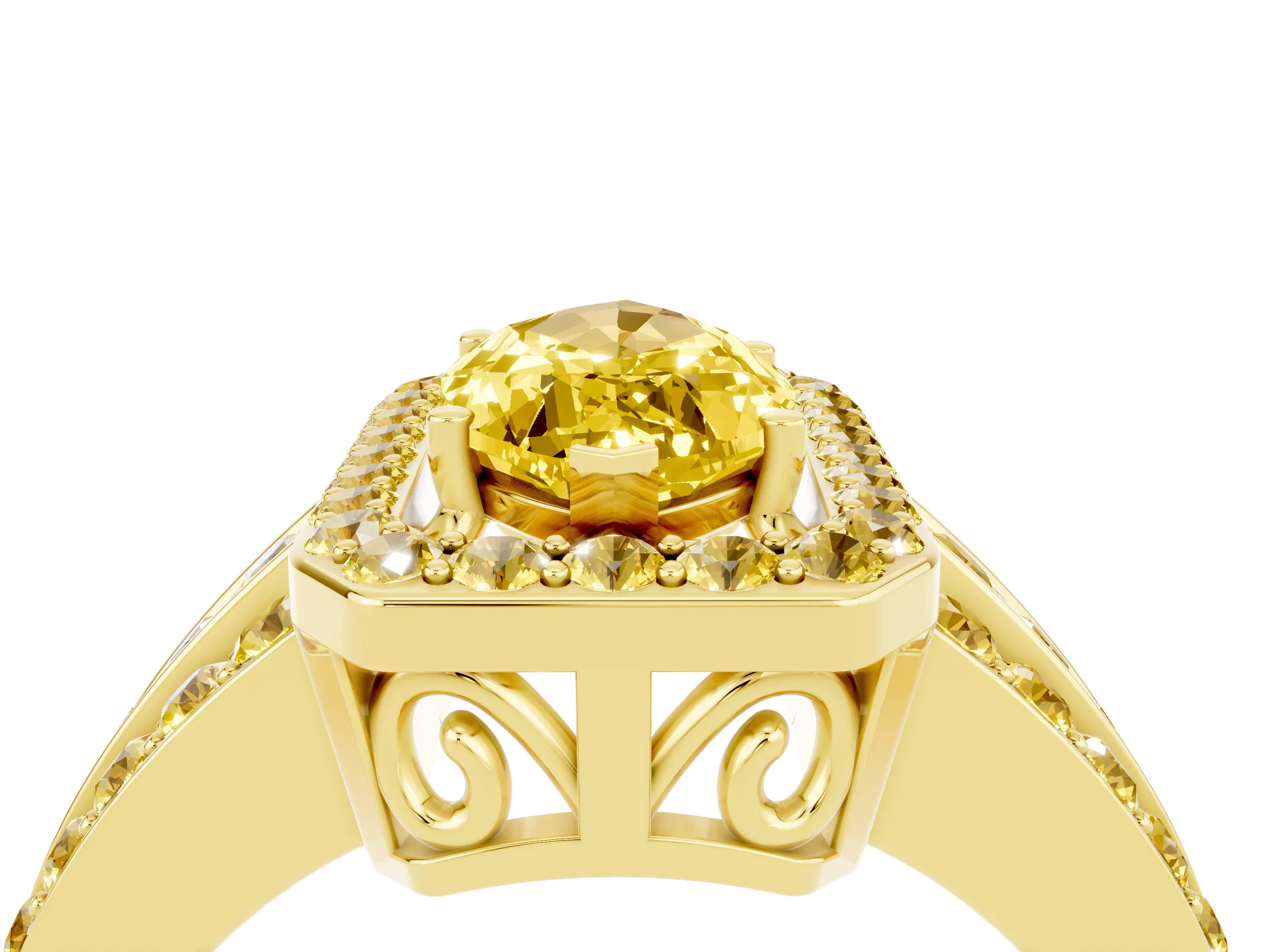 Yellow gold Marquise Cut Halo Yellow Sapphire Ring with Split Shank and Four-Prong Setting_4