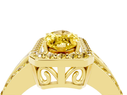 Yellow gold Marquise Cut Halo Yellow Sapphire Ring with Split Shank and Four-Prong Setting_4
