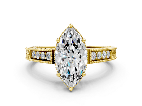 Yellow gold Marquise Cut Milgrain Channel Set Engagement Ring with Solitaire Prong Setting_72