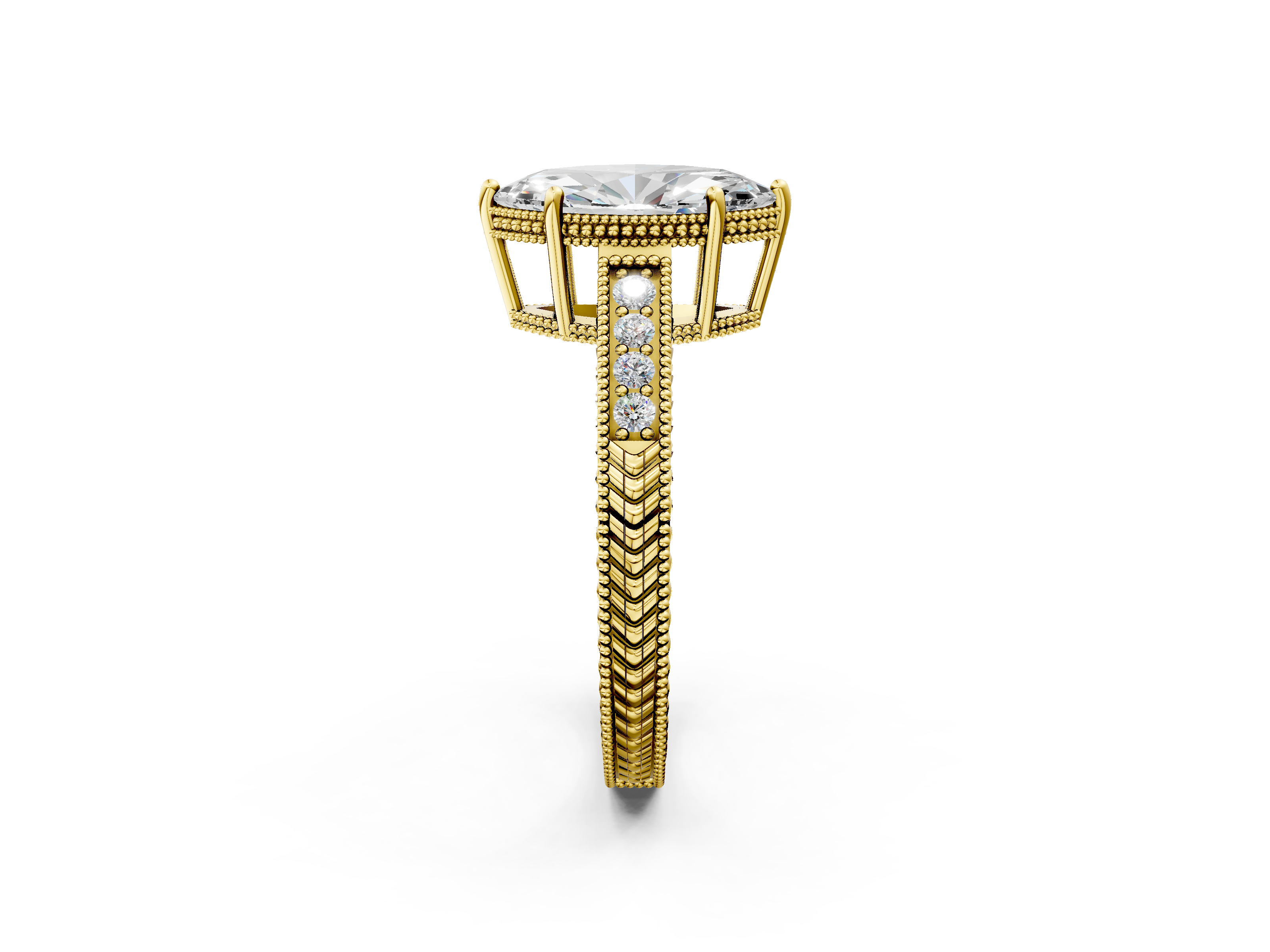 Yellow gold Marquise Cut Milgrain Channel Set Engagement Ring with Solitaire Prong Setting_74