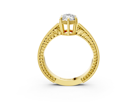 Yellow gold Marquise Cut Milgrain Channel Set Engagement Ring with Solitaire Prong Setting_75