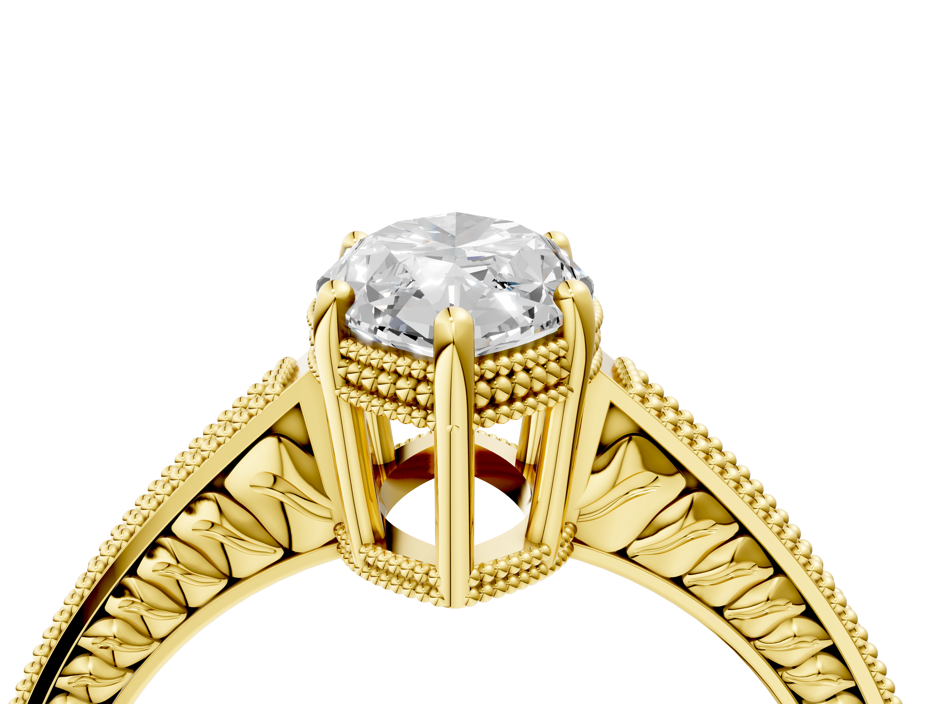 Yellow gold Marquise Cut Milgrain Channel Set Engagement Ring with Solitaire Prong Setting_76