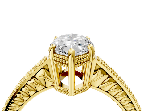 Yellow gold Marquise Cut Milgrain Channel Set Engagement Ring with Solitaire Prong Setting_76
