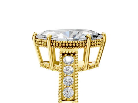 Yellow gold Marquise Cut Milgrain Channel Set Engagement Ring with Solitaire Prong Setting_77