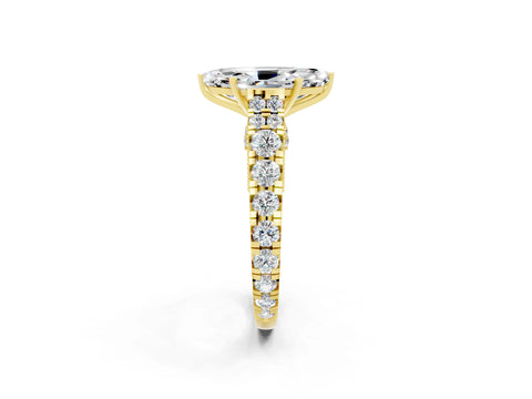 Yellow gold Marquise Cut Moissanite Classic Solitaire Ring with Pavé Band and Four-Prong Setting_2